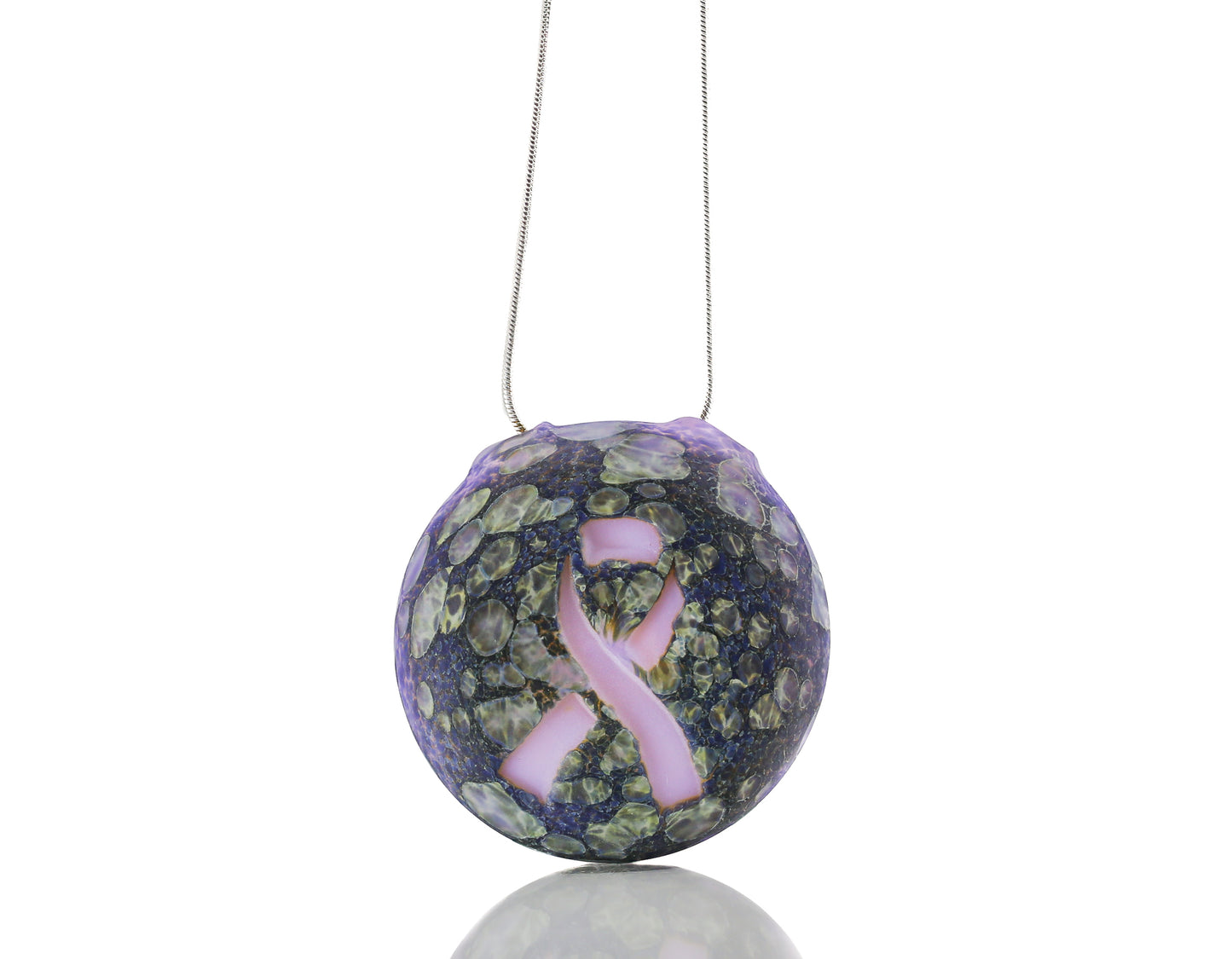 Stone Tech Glass “Deep Carved PINK Ribbon” Pendant
