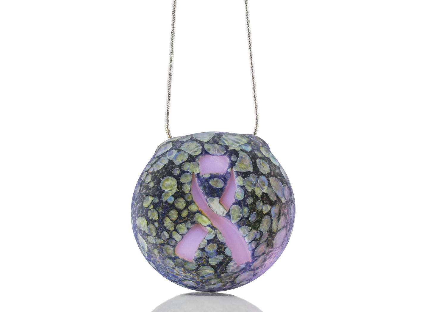 Stone Tech Glass “Deep Carved PINK Ribbon” Pendant